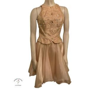 Vintage 90s Faviana Cocktail Dress / Prom Gown Sz 3/4 Gold Sequined